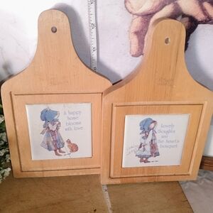 Holly Hobbie Vintage Charming Wooden Wall Decor with Blue and Brown Accents